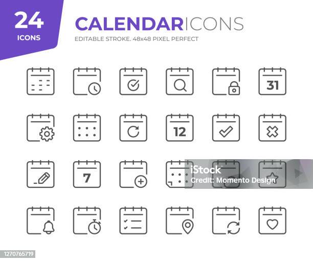 Datums Und Kalenderzeilensymbole Bearbeitbarer Strich Pixel Perfekt Stock Vektor Art und mehr Bilder von Icon