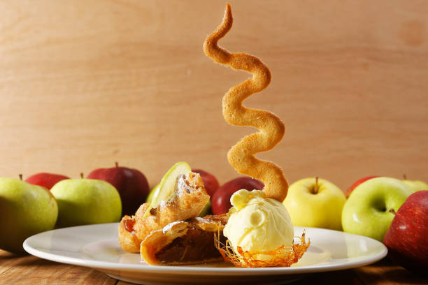Apfelstrudel with vanilla ice cream and caramel.