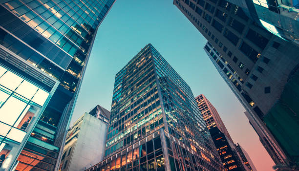 Commercial buildings view from low angle stock photo