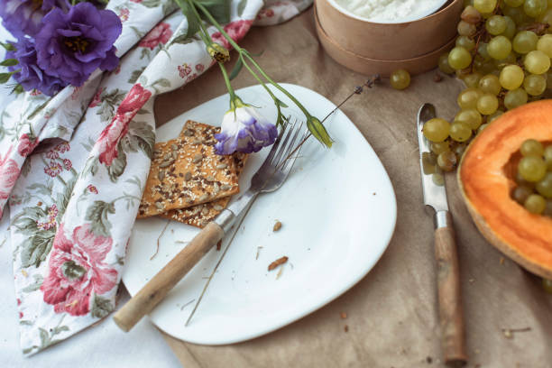 Different food on a picnic in the park