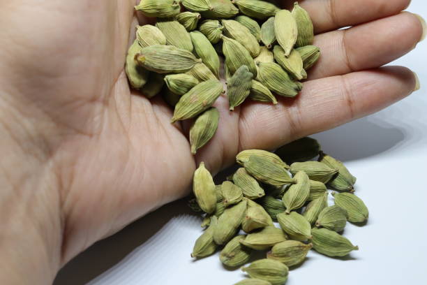 istock Green Dried cardamom seeds isolated on white background 1270770920