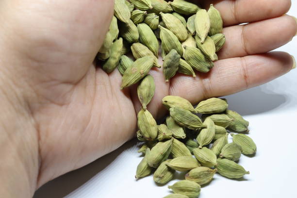 istock Green Dried cardamom seeds isolated on white background 1270772223