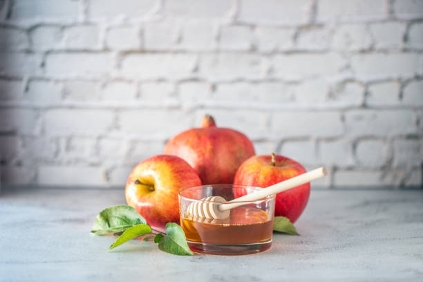Apple and honey for Rosh Hashanah stock photo