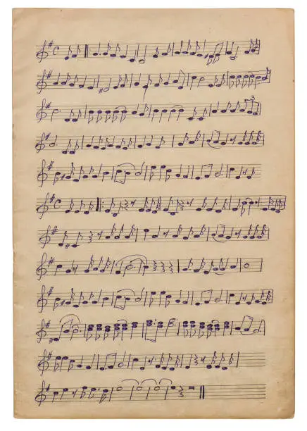 Photo of Paper sheet handwritten musical notes Background scrapbook decoupage overlay