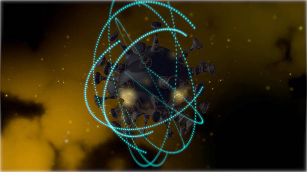 istock The second wave of coronavirus. 3d render of abstract virus cell inside a transparet bubble over blurred dark yellow background. 1270784725