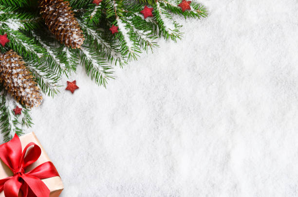 istock Christmas background, green pine branches, cones on snow background. Creative composition with copy space, top view. New Year's, holiday, christmas, decoration. 1270785513
