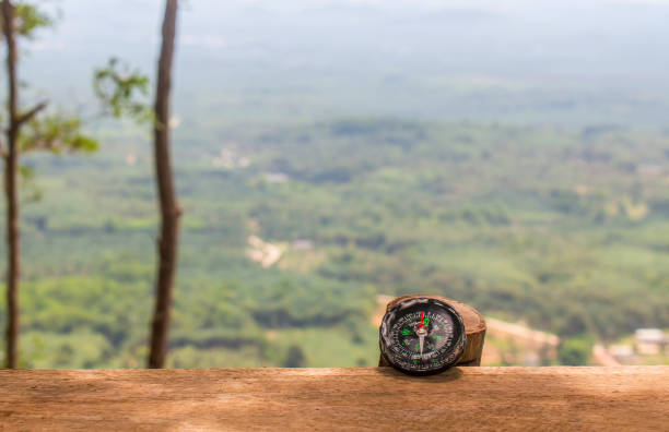 istock Compass on wooden,in nature background for journey trip. 1270786848