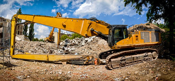 Large excavation machine in construction site, Szczecin, Poland