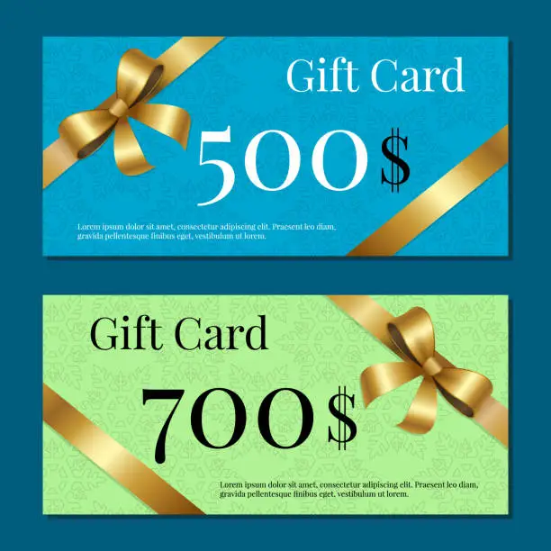 Vector illustration of Gift Cards on 700 500 Set of Posters Gold Ribbons