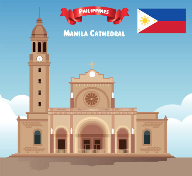 манилский собор - manila cathedral stock illustrations