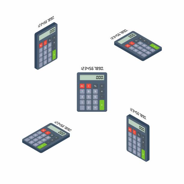 Calculator and Digital number Isometric & Flat White Background icon vector. Calculator and Digital number Isometric & Flat White Background icon vector. Flat style vector illustration. accounting office background stock illustrations