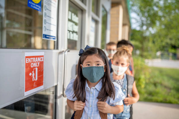 istock Diverse group of elementary school kids go back to school wearing masks 1270794784