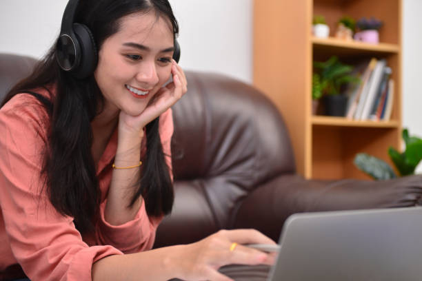 istock Asian beautiful woman learning online at home. 1270796438