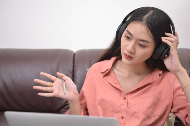 istock Asian beautiful woman learning online at home. 1270796458