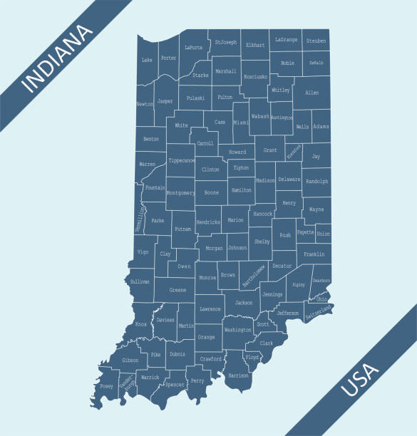 County map of Indiana Highly detailed map of Indiana counties state of United States of America for web banner, mobile, smartphone, iPhone, iPad applications and educational use. The map is accurately prepared by a map expert. evansville indiana stock illustrations