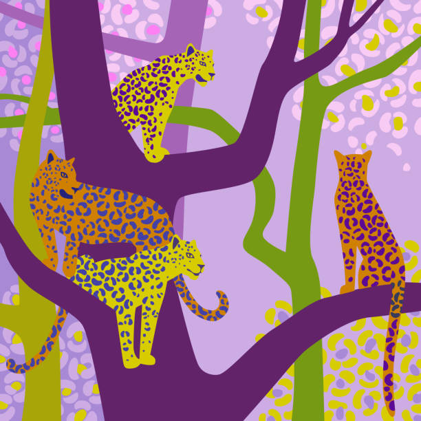 ilustraciones, imágenes clip art, dibujos animados e iconos de stock de ilustración de leopardo. vida silvestre. - plant animal backgrounds nature