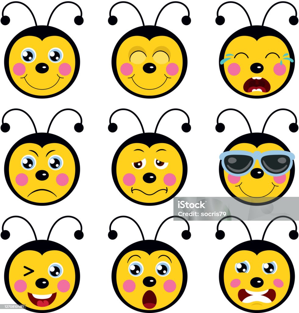 Ilustración de Caras De Abejas Con Características De Diferentes  Expresiones y más Vectores Libres de Derechos de Insecto - iStock