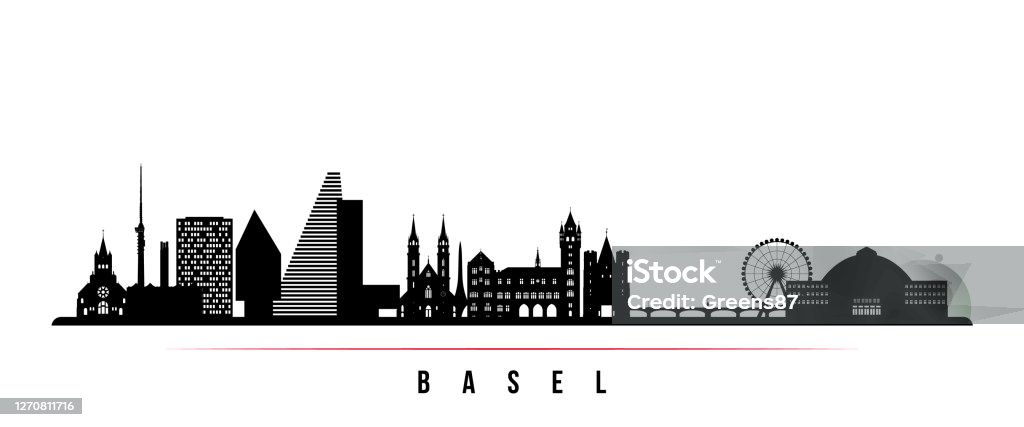Basel Capital Graphics Basel Skyline Horizontal Banner Black And White Silhouette Of Basel ...