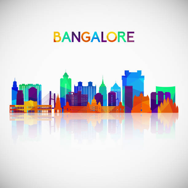 illustrations, cliparts, dessins animés et icônes de silhouette d’horizon de bangalore dans le modèle géométrique coloré. symbole pour votre conception. illustration vectorielle. - bangalore india business building exterior