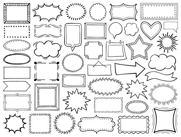 손으로 그린 프레임 세트 - simplicity rectangle circle shape stock illustrations