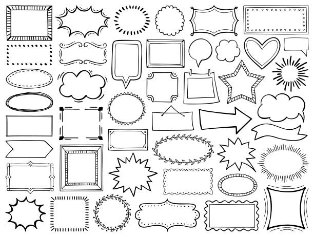 Set of hand drawn frames Set of hand drawn frames. Vector design elements. doodles and hand drawn frames stock illustrations
