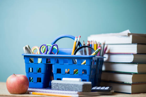 istock Basket of school supplies 1270821642