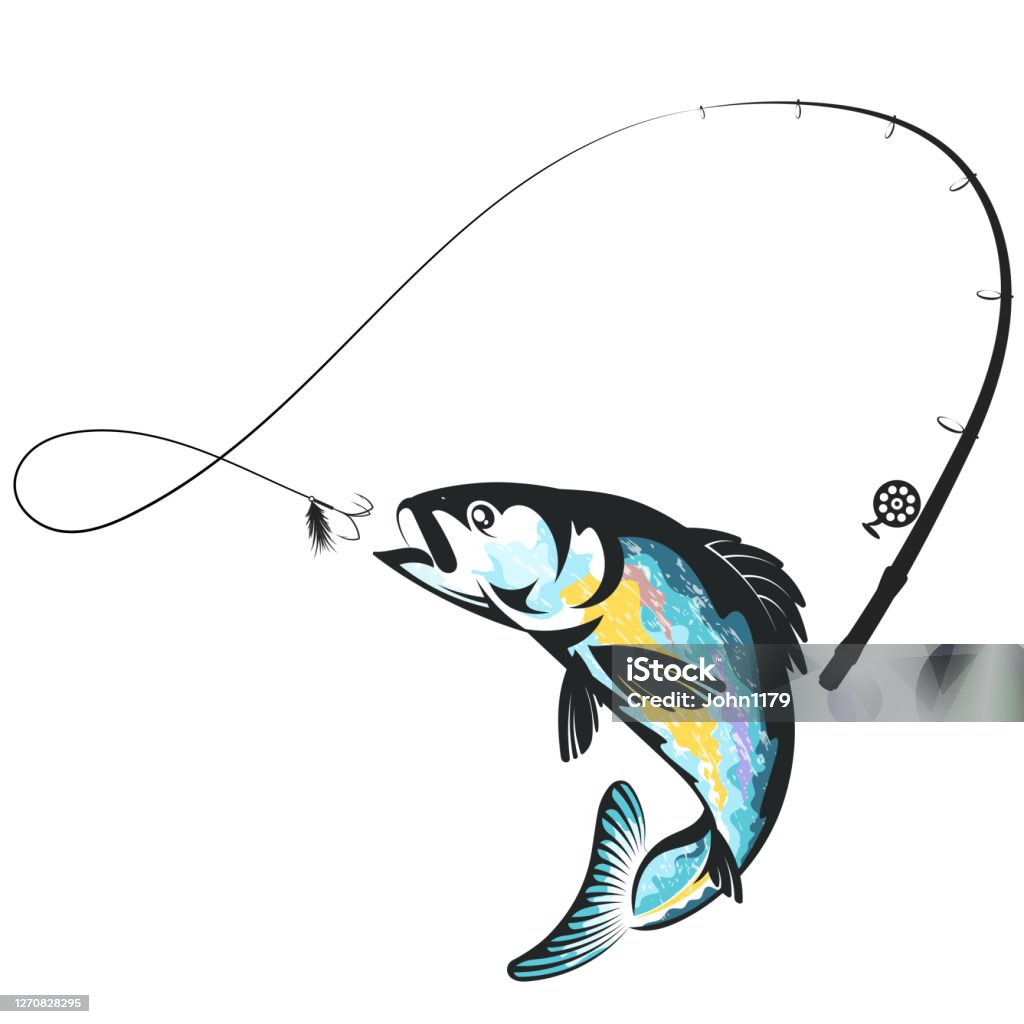 Jumping Fish And Fishing Rod Design Stock Illustration - Download