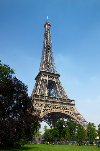 Las Vegas, Nevada-December 12,2013:Paris Hotel and Casino with Replica of Eiffel Tower and Flags