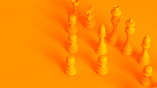 istock Conceptual isometric image. Chess pieces isolated on orange background. 1270834598