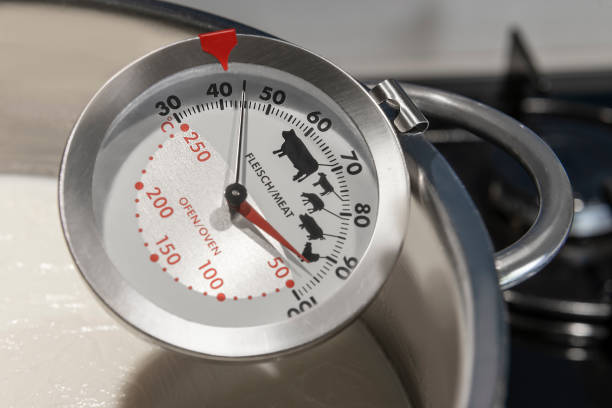 istock Thermometer inside the pot of boiled milk for making yoghurt. 1270841430