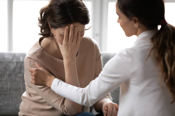 istock Compassionate kind young woman supporting depressed unhappy older mother. 1270843156