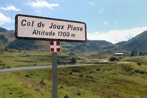 Sign indicating the Col de Joux-Plane in Haute-Savoie