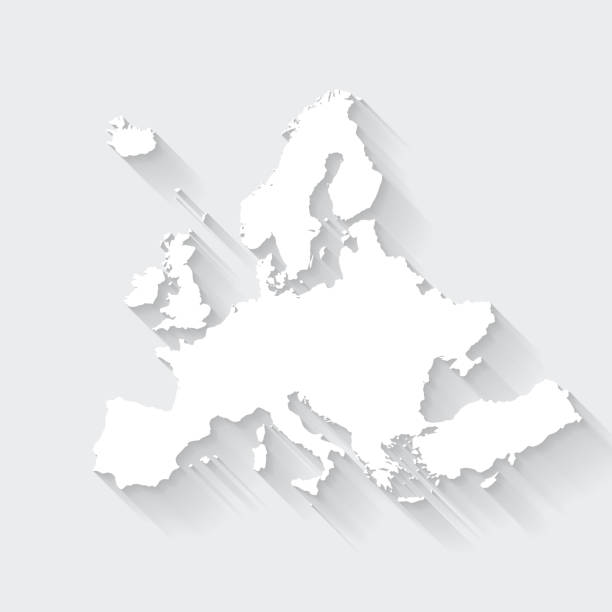 ilustraciones, imágenes clip art, dibujos animados e iconos de stock de mapa de europa con sombra larga sobre fondo en blanco - diseño plano - europa mapa