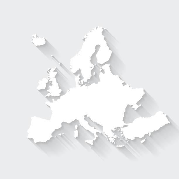 Europe map with long shadow on blank background - Flat Design White map of Europe isolated on a gray background with a long shadow effect and in a flat design style. Vector Illustration (EPS10, well layered and grouped). Easy to edit, manipulate, resize or colorize. western europe stock illustrations