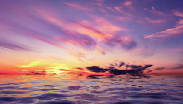istock pink sunset, sea, waves - 
 graphic art 1270848861