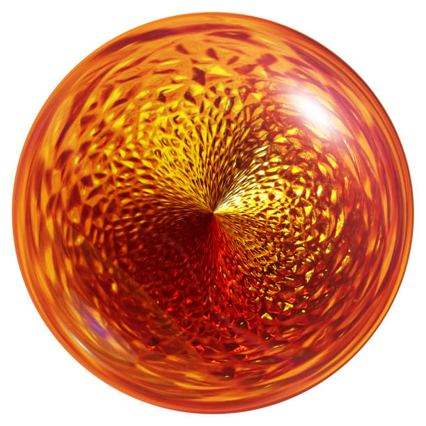 Glossy amber crystal sphere.  Glass ball isolated on white background, 3d render.