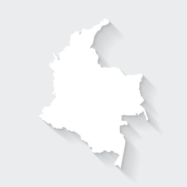 ilustraciones, imágenes clip art, dibujos animados e iconos de stock de mapa de colombia con larga sombra sobre fondo en blanco - flat design - colombia map