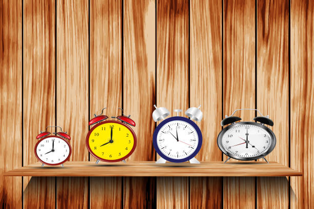 3d rendering of Alarm Clock on old wood background
