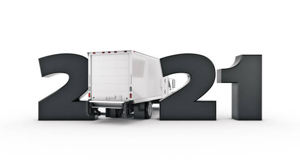 istock Refrigerated Truck concept 2021 New Year sign. 3d rendering 1270868223