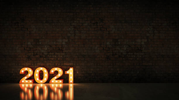 istock marquee light 2021 letter sign, New Year 2021. 3d rendering 1270868290