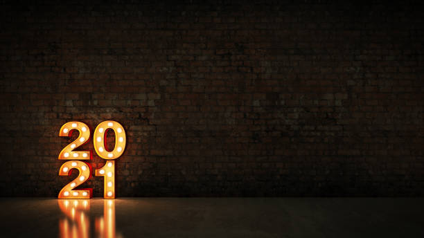 istock marquee light 2021 letter sign, New Year 2021. 3d rendering 1270868301