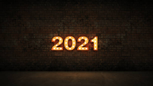istock marquee light 2021 letter sign, New Year 2021. 3d rendering 1270868305