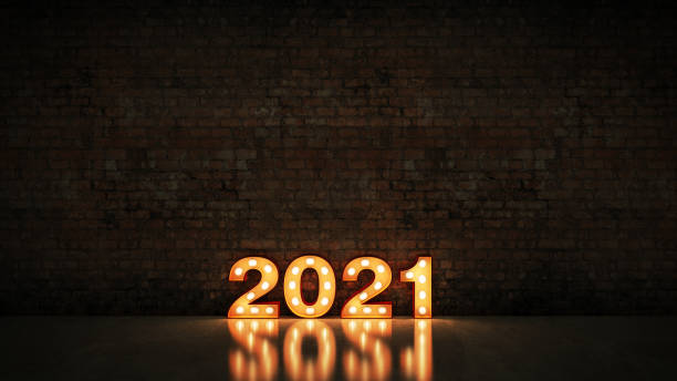 istock marquee light 2021 letter sign, New Year 2021. 3d rendering 1270868319