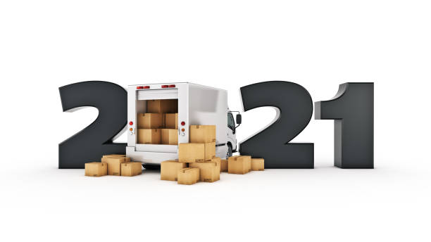 istock delivery truck concept 2021 New Year sign. 3d rendering. 3d rendering 1270868549