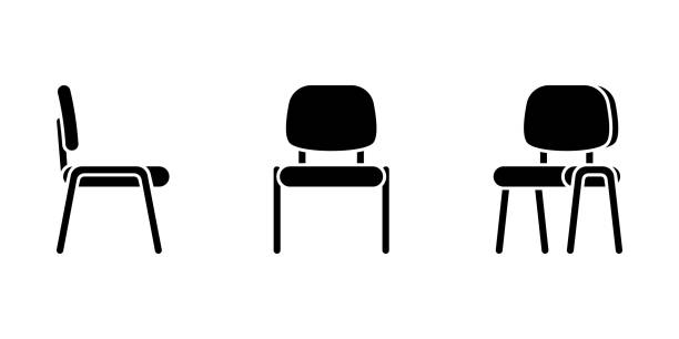 Isolated flat style office chair vector illustration icon pictogram set. Front, side view silhouette on white Isolated flat style office chair vector illustration icon pictogram set. Front, side view silhouette on white chair stock illustrations