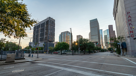 View of Empty Corner in the Street of Houston Texas Late in the day