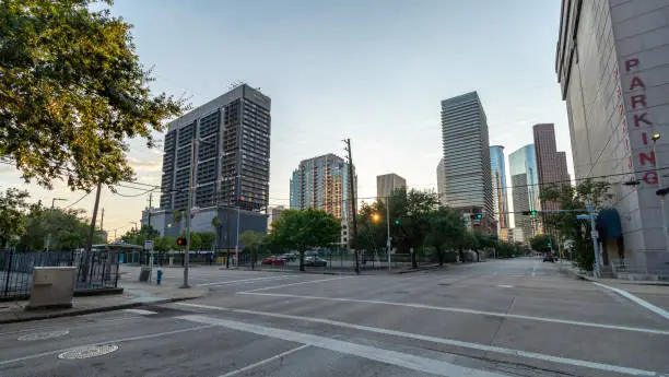 Photo of View of Empty Corner in the Street of Houston Texas Late in the day