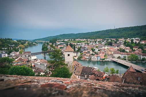 Cityscape Old Town and Historic Buildings of Schaffhausen City, Switzerland, Beautiful Ancient Church and Architecture of Swiss Culture at Daylight. Travel Historical and Famous Place of Switzerland