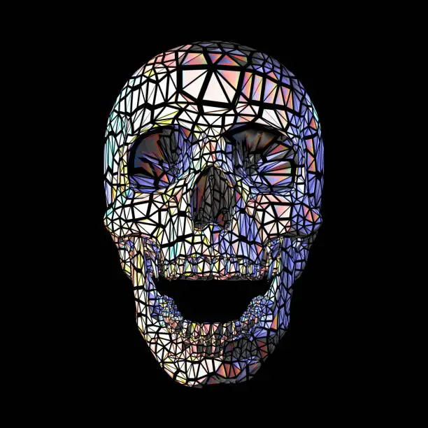 Vector illustration of Colorful stylized polygonal skull on black BG