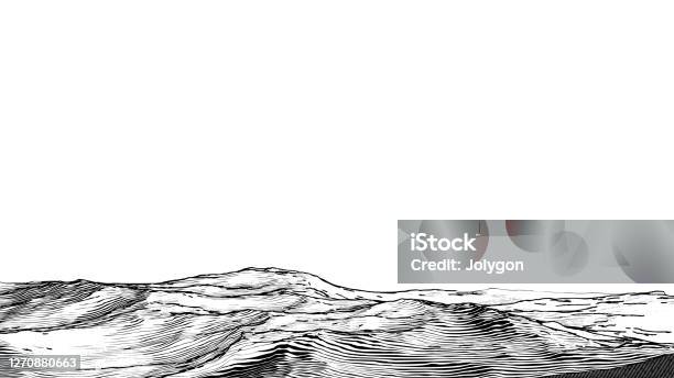 抽象的なヴィンテージ木版画物理地理前景ストック - 海のベクターアート素材や画像を多数ご用意 - 海, 波, 彫り込み